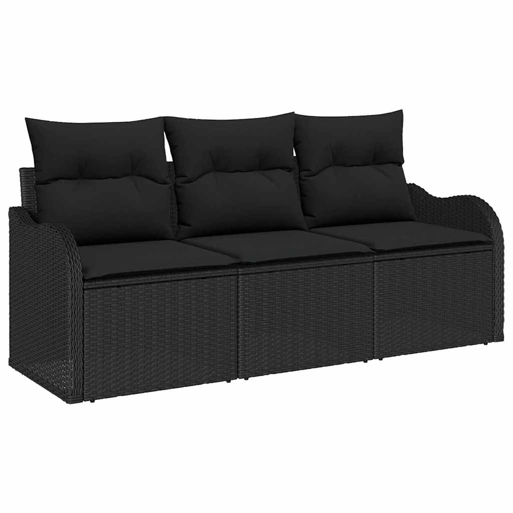 Garden Sofa Set with Storage 3 pcs Black Poly rattan