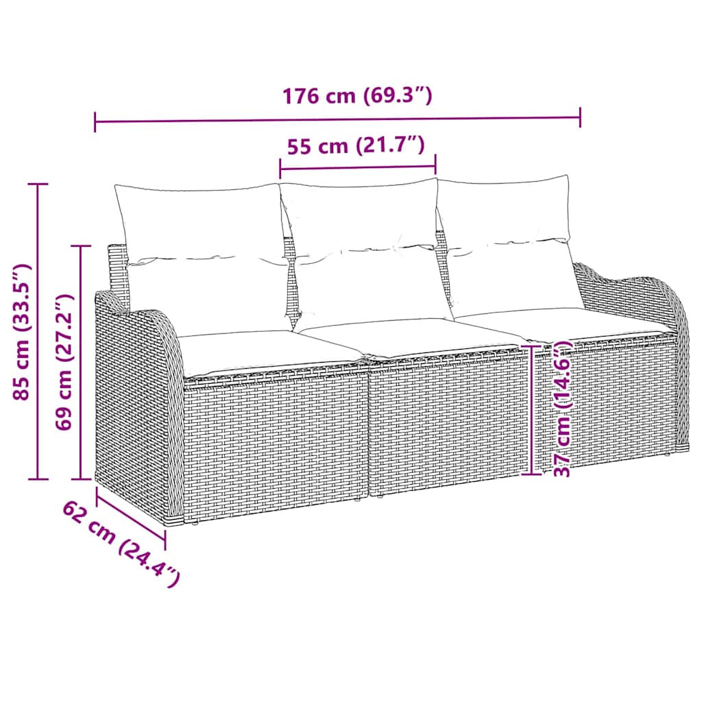 Garden Sofa Set with Storage 3 pcs Black Poly rattan