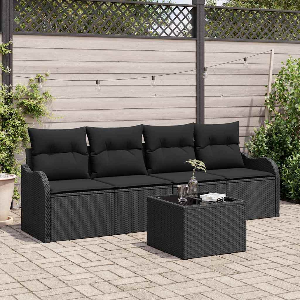 Garden Sofa Set Manual 5 pcs Black Poly Rattan, Steel and Glass
