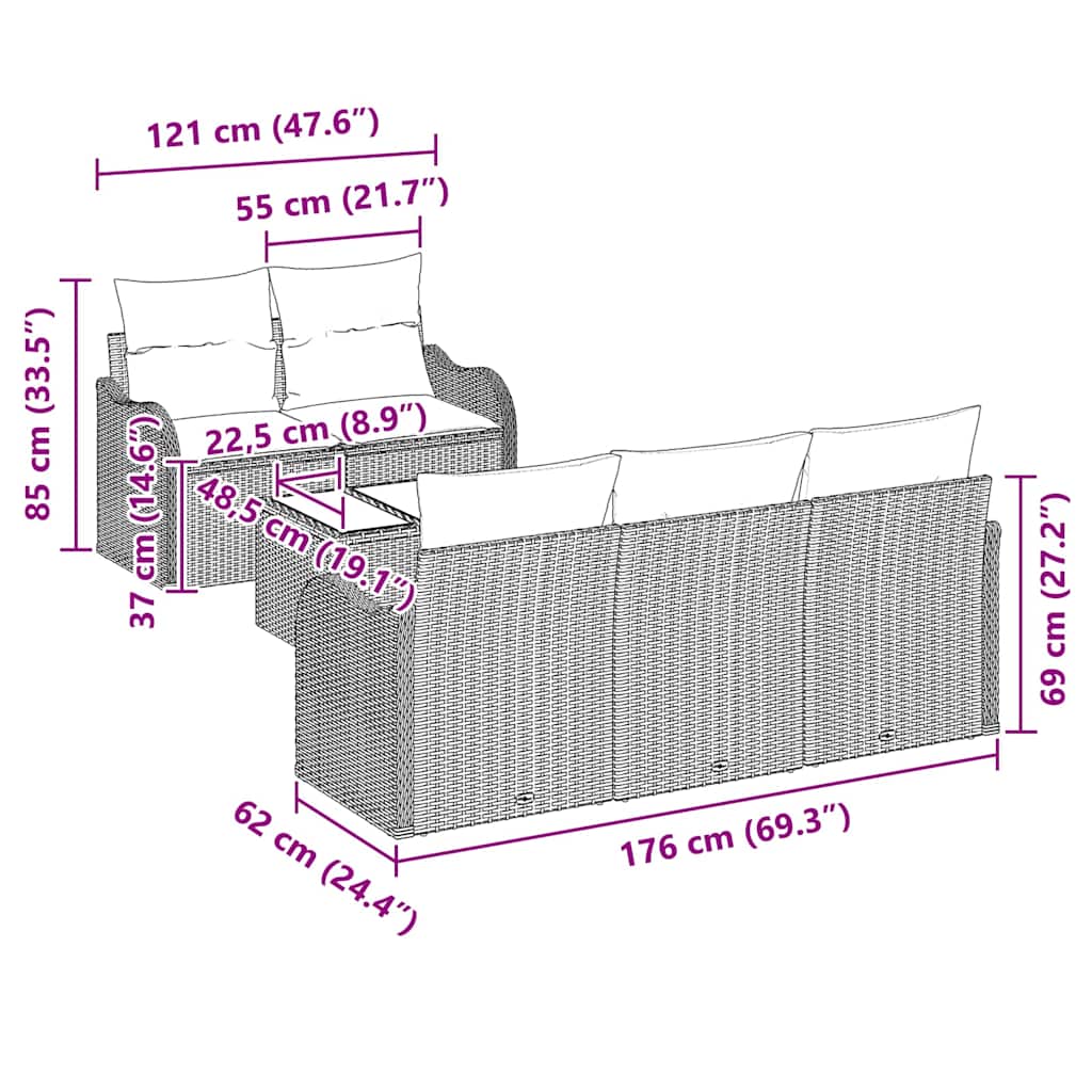 Garden Sofa Set Manual 6 pcs Black Poly Rattan, Steel and Glass