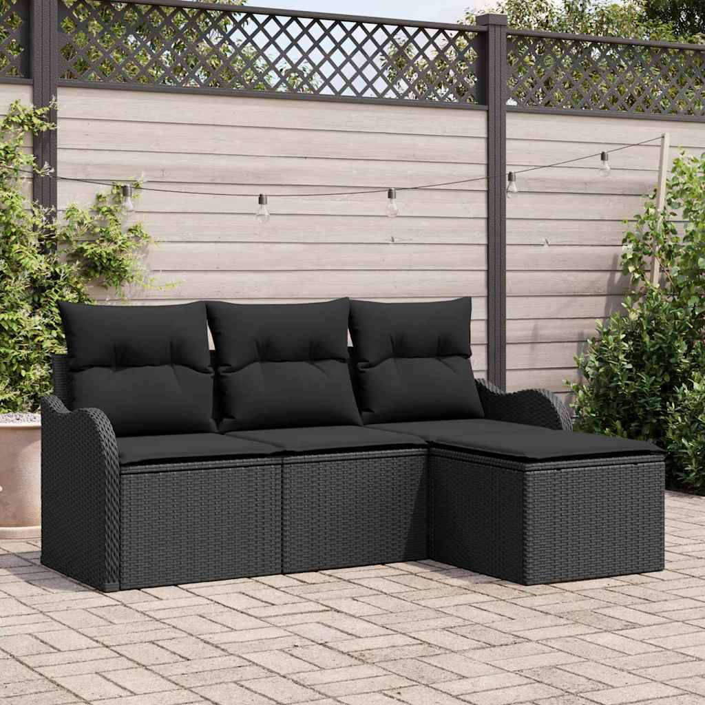 Garden Sofa Set with Storage 4 pcs Black Poly Rattan