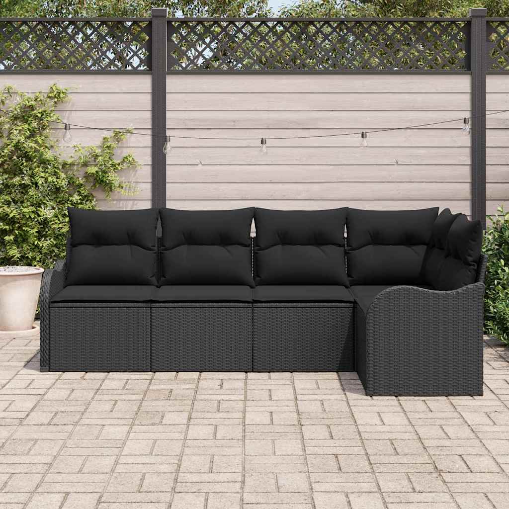 Garden Sofa Set with Storage 5 pcs Black Poly Rattan