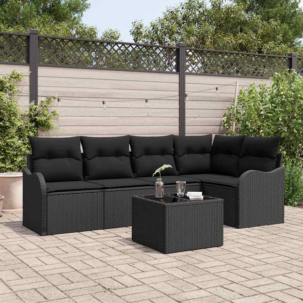 Garden Sofa Set with Storage 6 pcs Black Poly Rattan