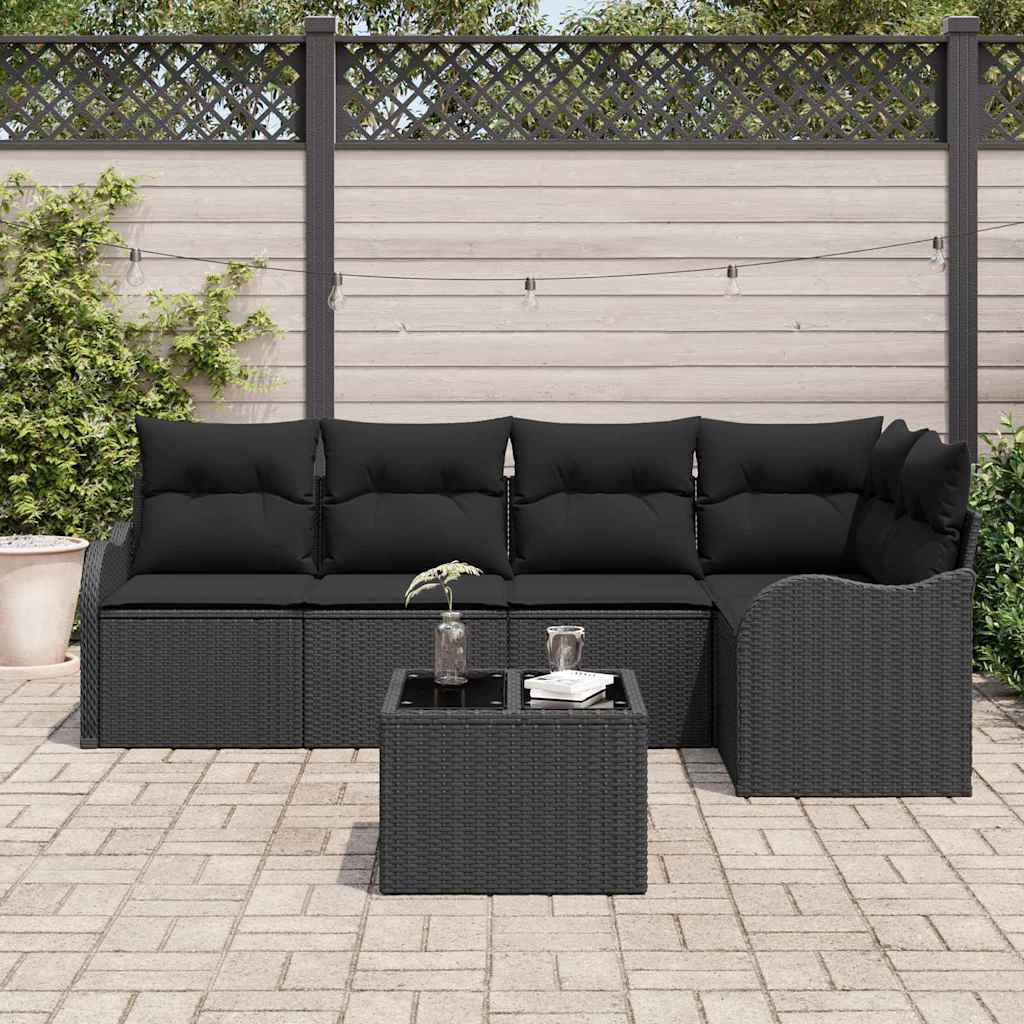 Garden Sofa Set with Storage 6 pcs Black Poly Rattan