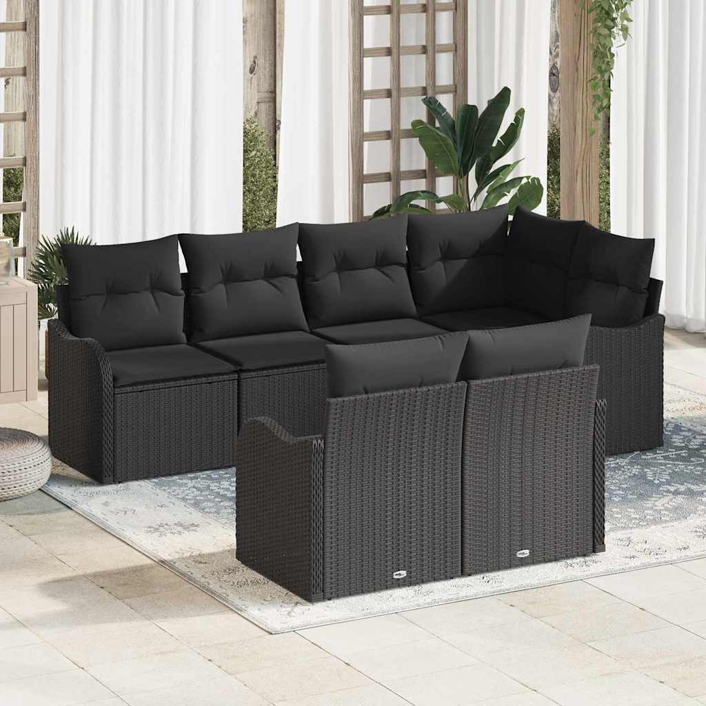 Garden Sofa Set with Cushion 7 pcs Black Poly rattan