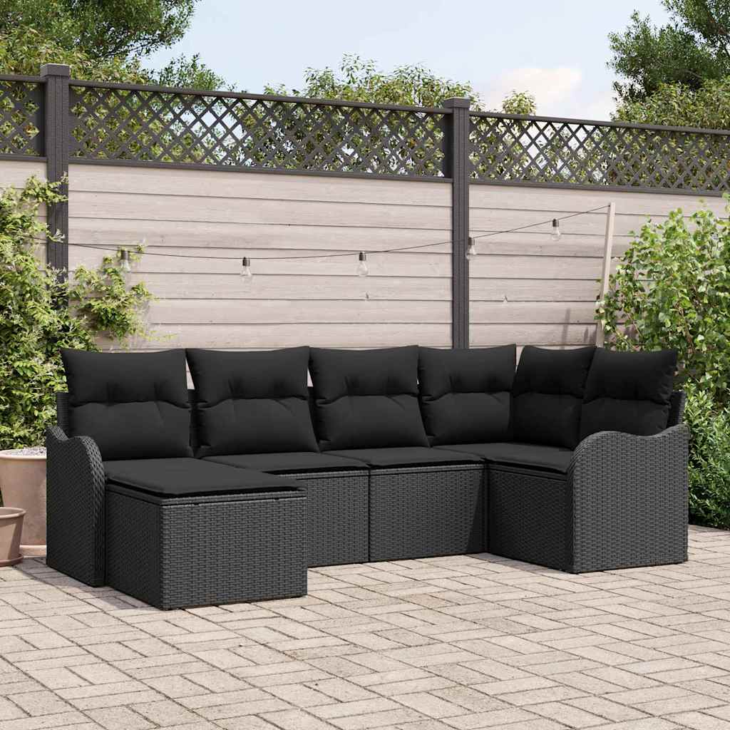 Garden Sofa Set with Cushion 6 pcs Black Poly rattan