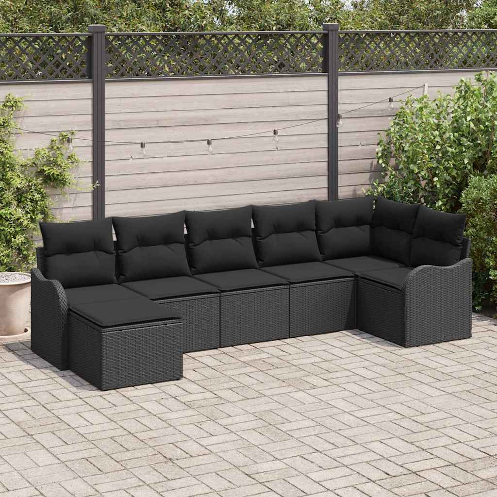 Garden Sofa Set with Cushion 7 pcs Black Poly rattan