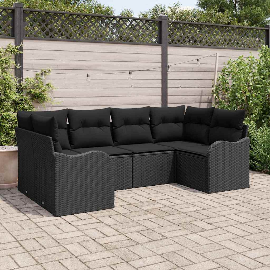 Garden Sofa Set with Storage 6 pcs Black Poly rattan