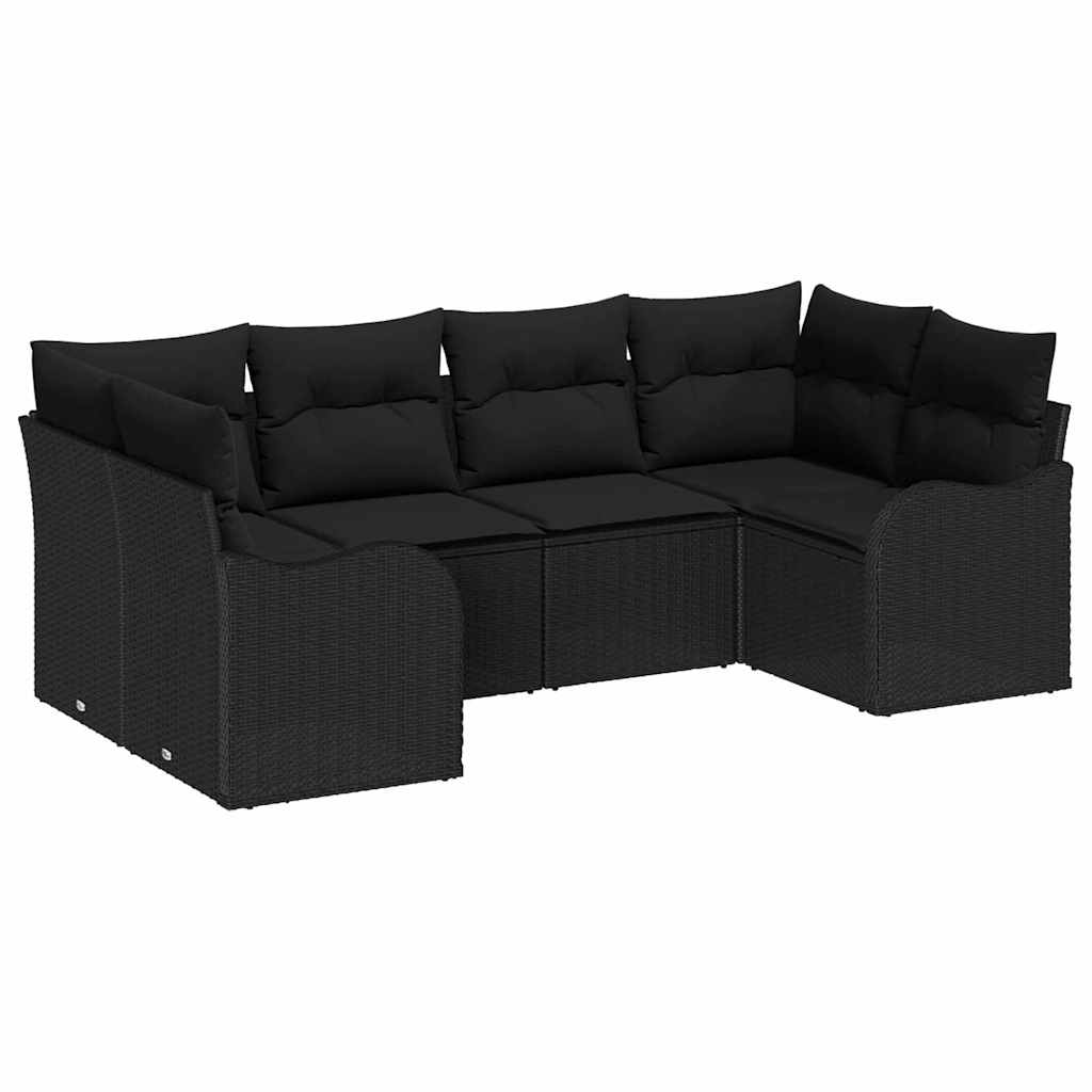 Garden Sofa Set with Cushion 6 pcs Black Poly rattan