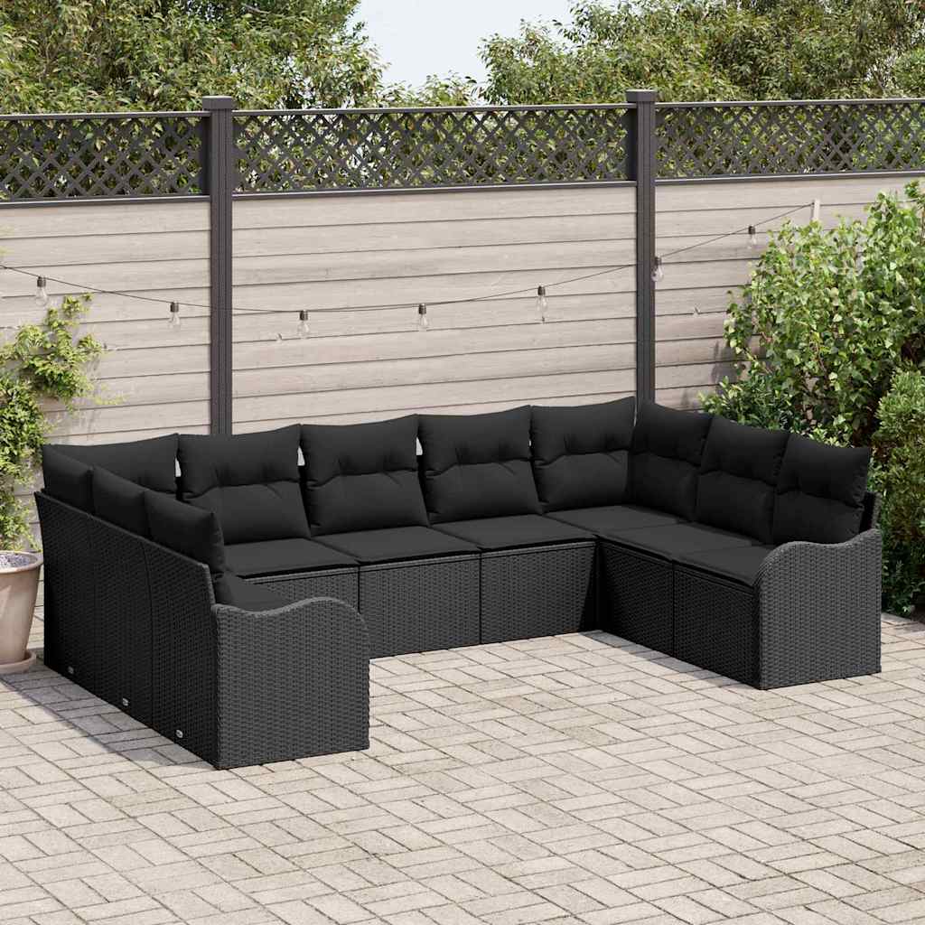 Garden Sofa Set with Cushion 9 pcs Black Poly rattan