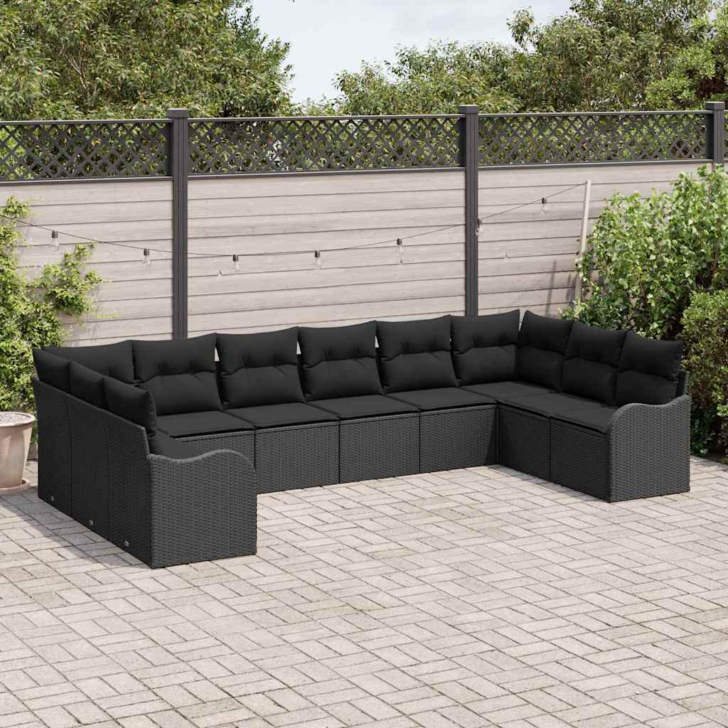 Garden Sofa Set with Storage 10 pcs Black Poly Rattan