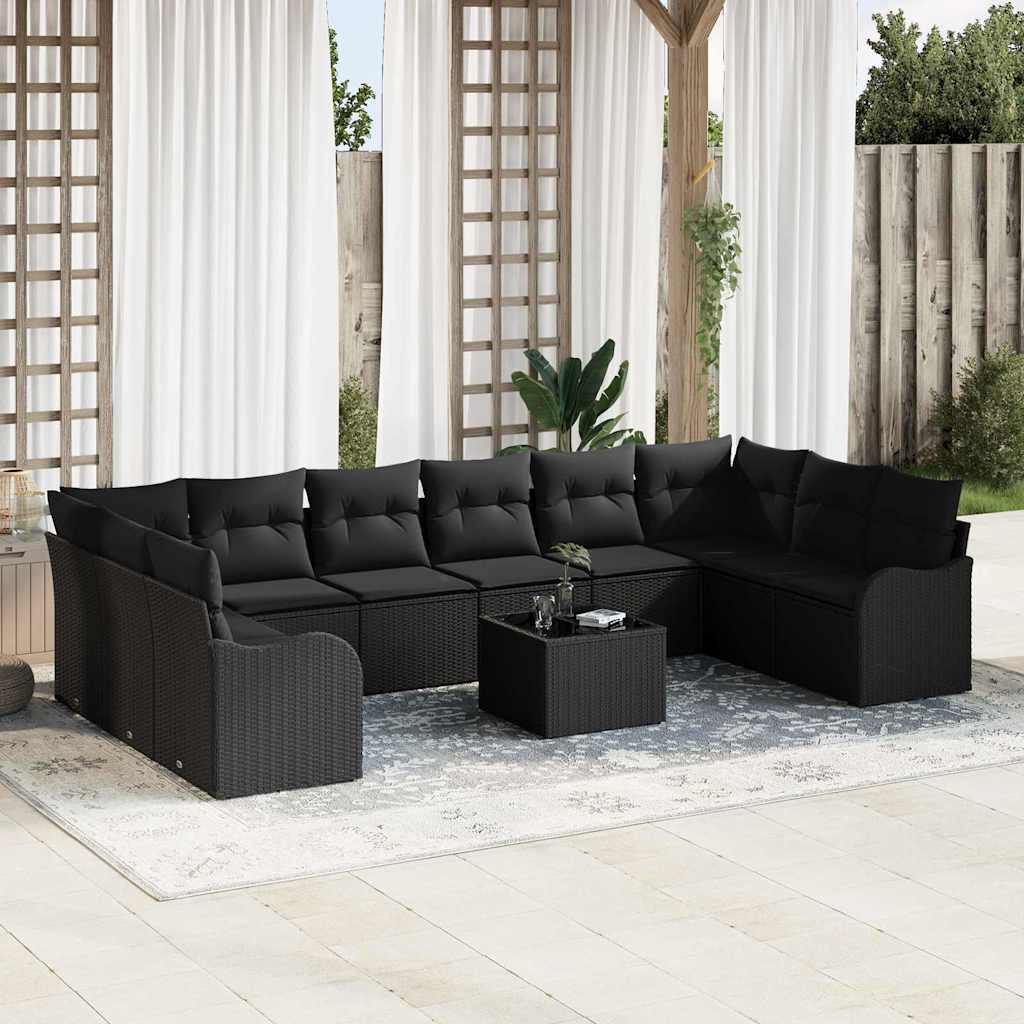 Garden Sofa Set with Cushion 11 pcs Black Poly rattan