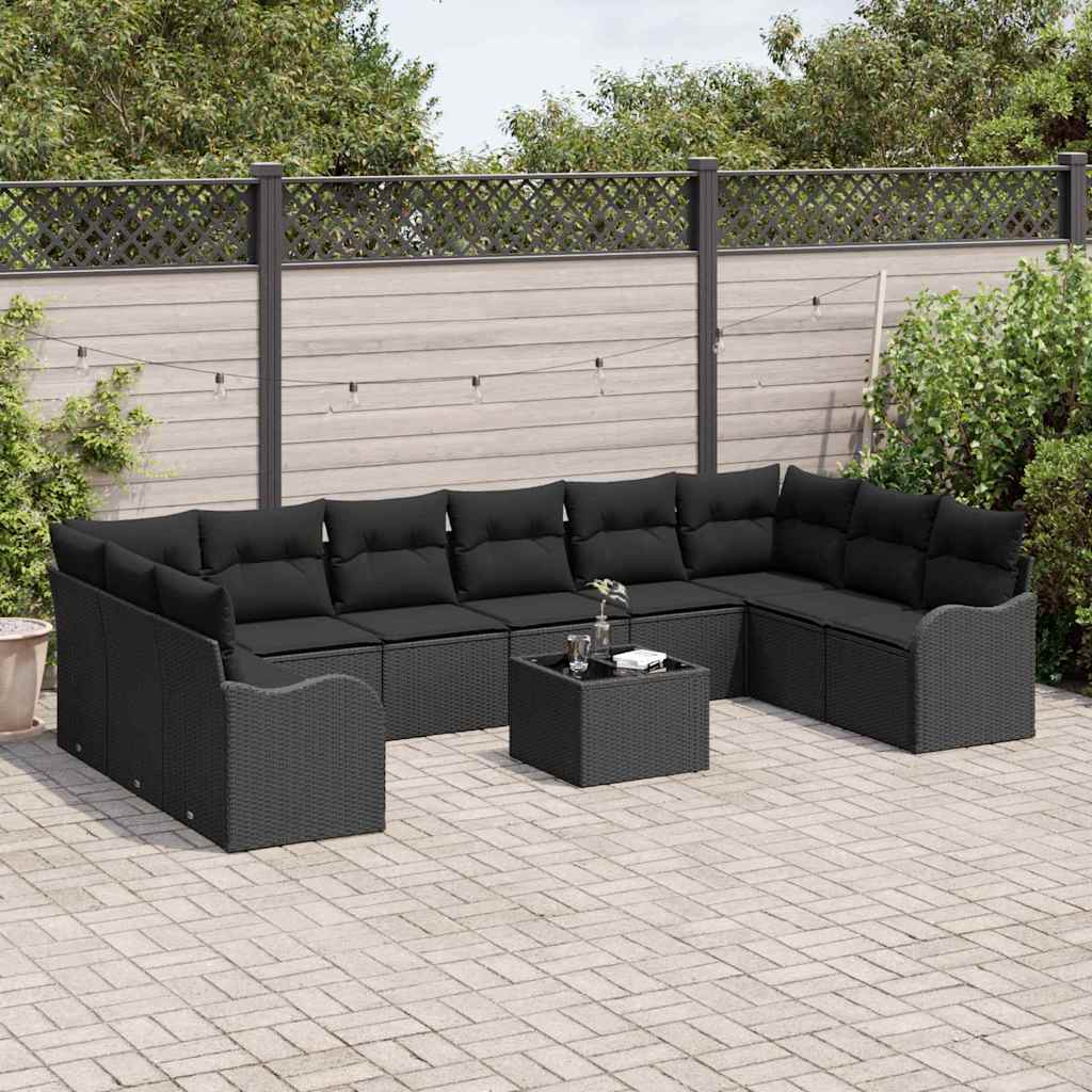 Garden Sofa Set with Storage 11 pcs Black Poly Rattan