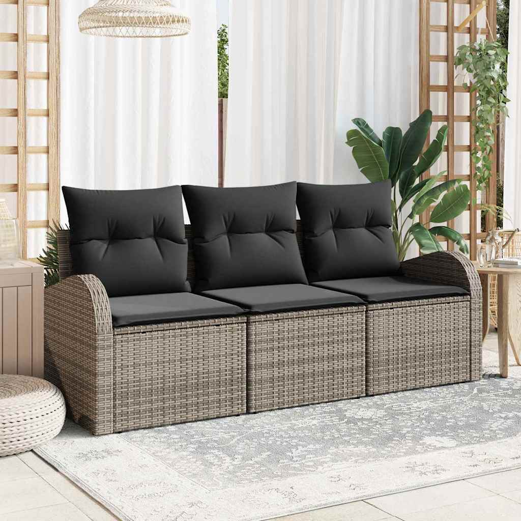 Garden Sofa Set 3 pcs Grey Poly rattan