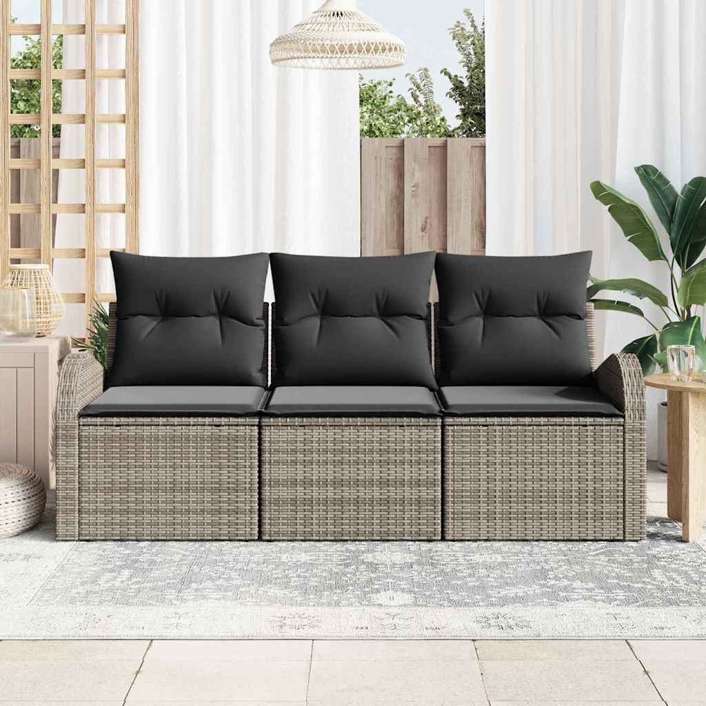 Garden Sofa Set 3 pcs Grey Poly rattan
