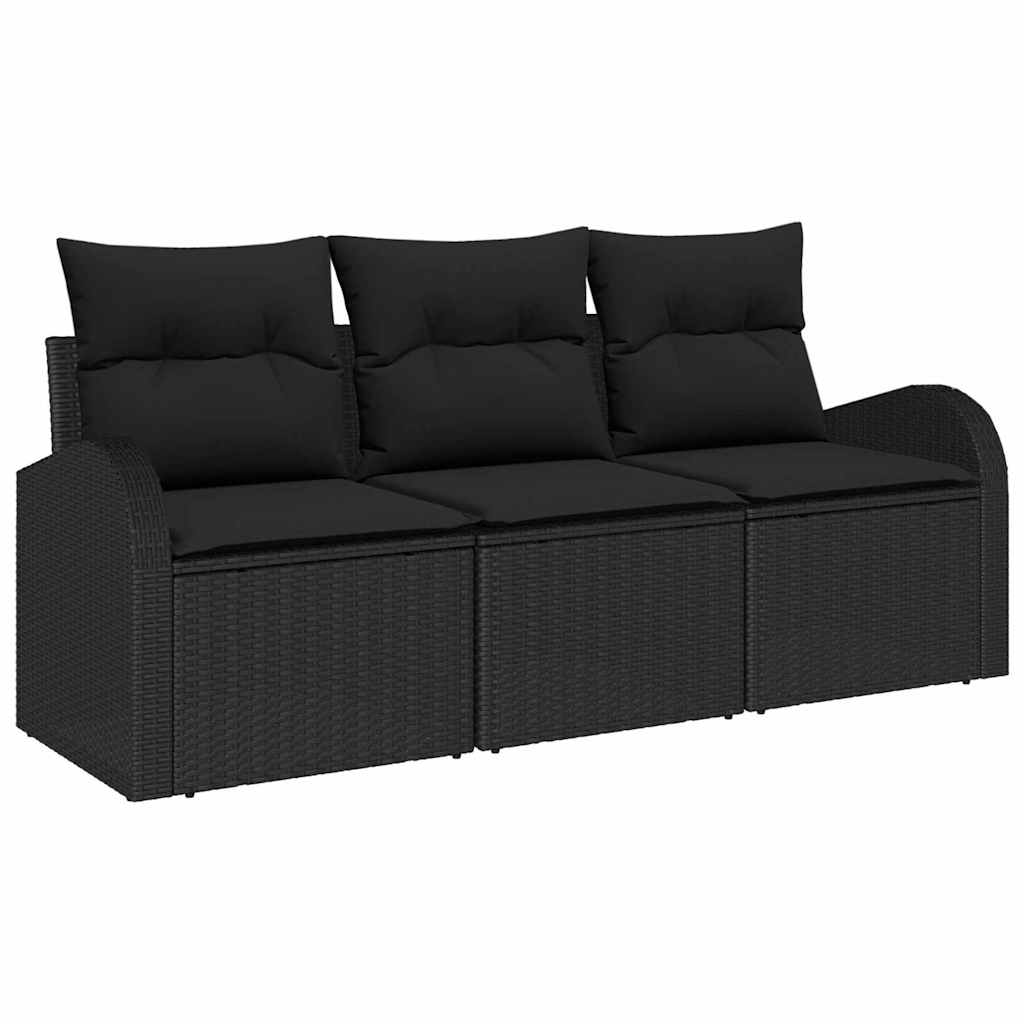 Garden Sofa Set with Cushion 3 pcs Black Poly rattan