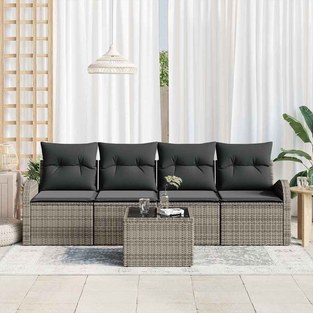 Garden Sofa Set 5 pcs 4-Seater Grey Poly Rattan