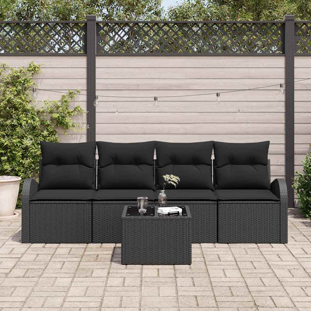 Garden Sofa Set 5 pcs 4-Seater Black Poly Rattan