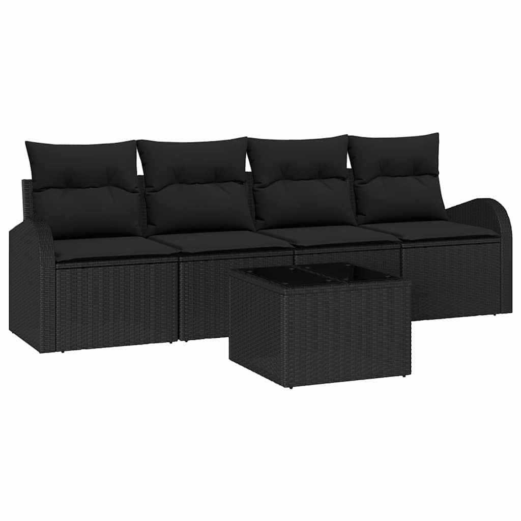 Garden Sofa Set 5 pcs 4-Seater Black Poly Rattan