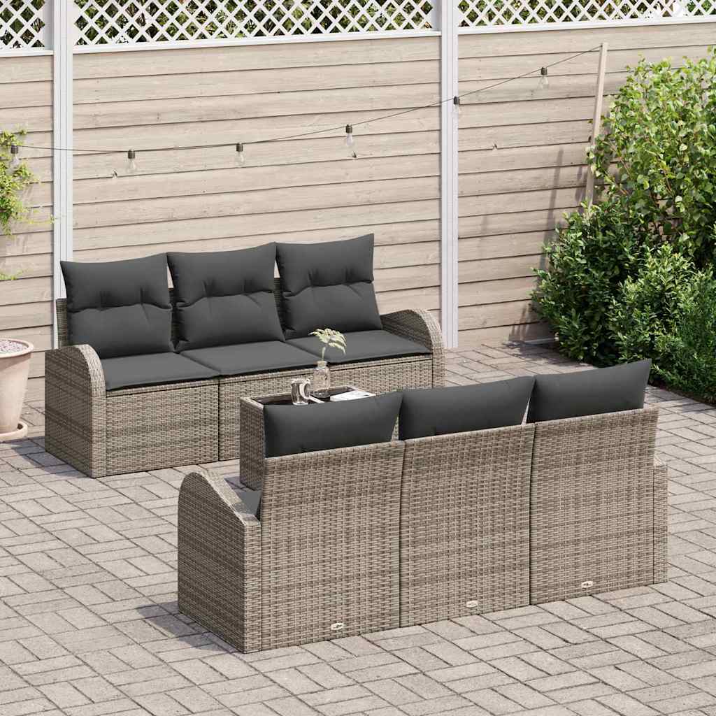 Garden Sofa Set 7 pcs 6-Seater Grey Poly Rattan