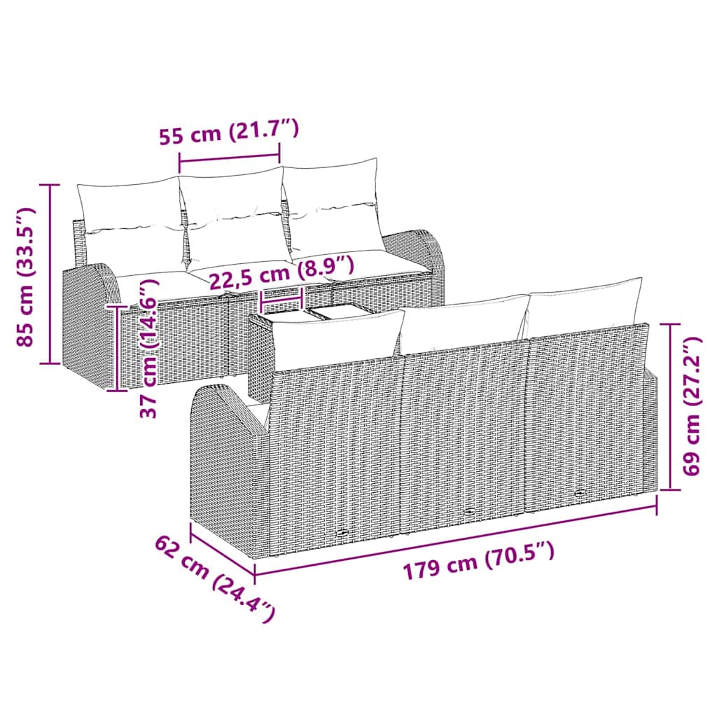 Garden Sofa Set 7 pcs 6-Seater Grey Poly Rattan