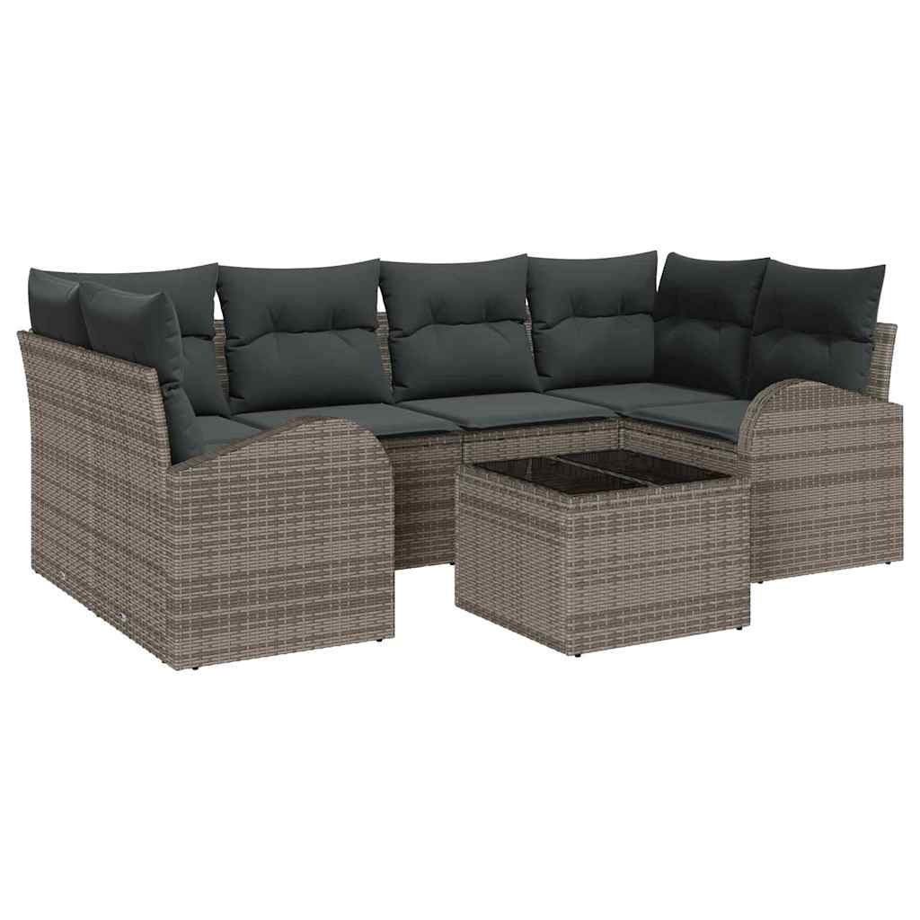 Garden Sofa Set 7 pcs 6-Seater Grey Poly Rattan