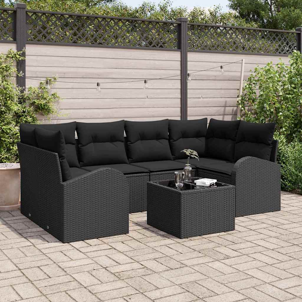 Garden Sofa Set with Cushion Manual 7 pcs Black 55 x 55 x 37 cm