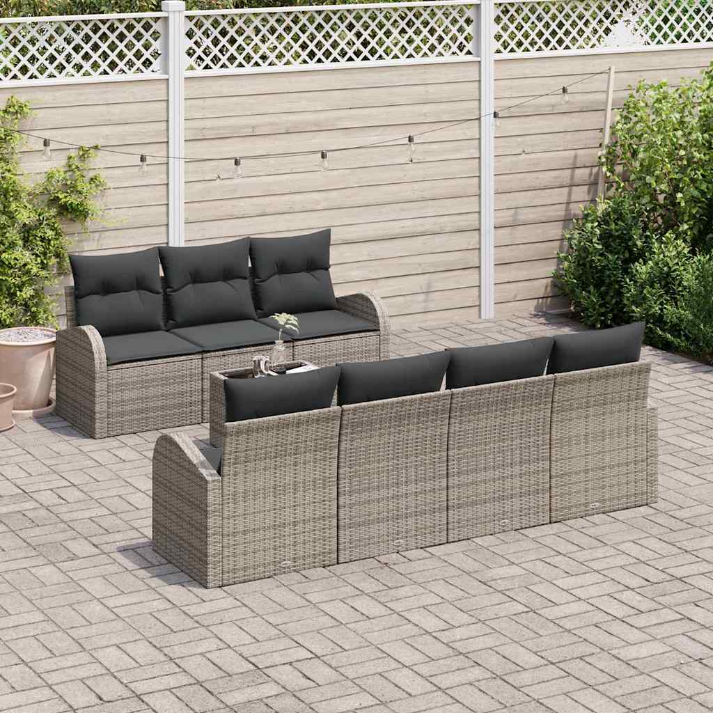 Garden Sofa Set 8 pcs 7-Seater Grey Poly Rattan