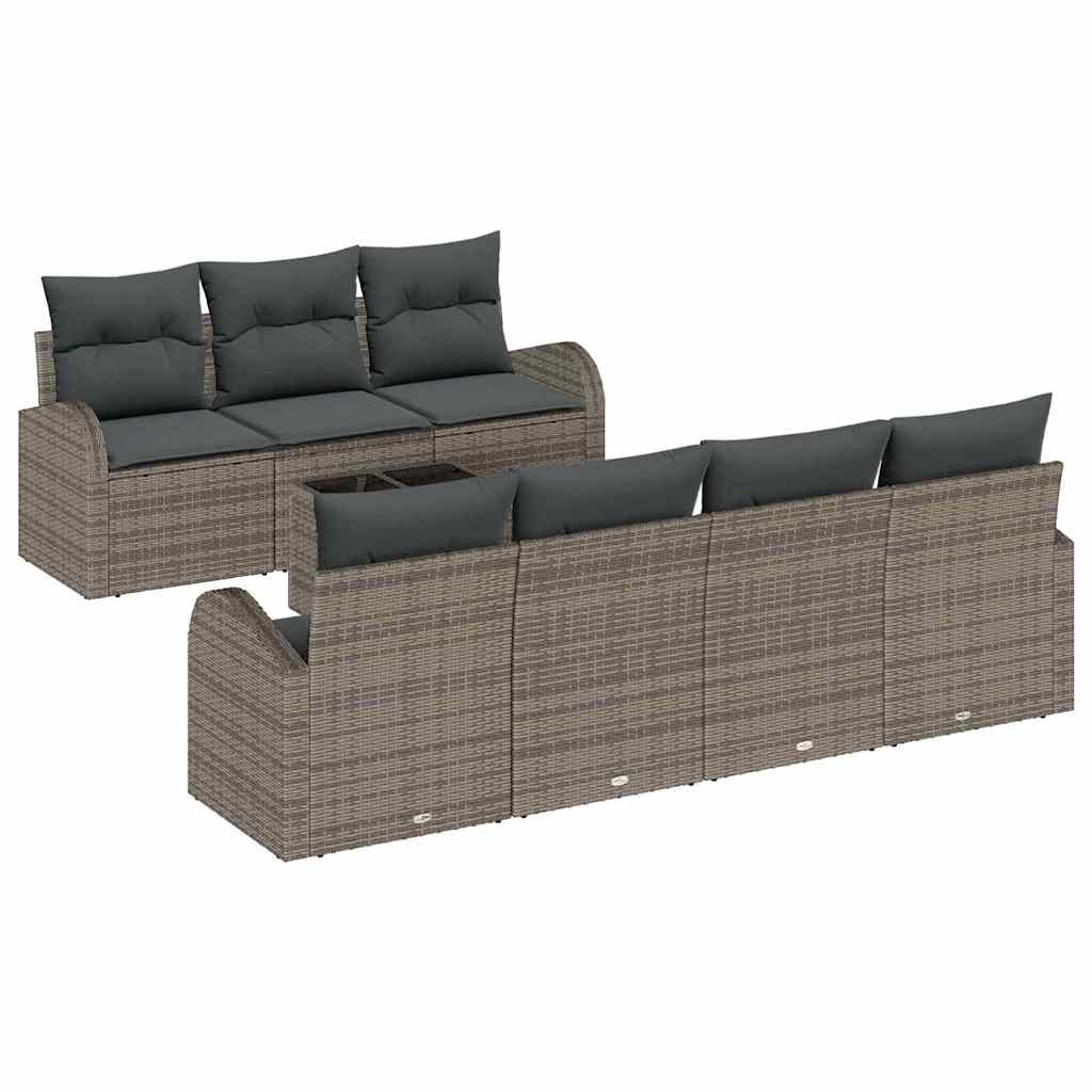 Garden Sofa Set 8 pcs 7-Seater Grey Poly Rattan
