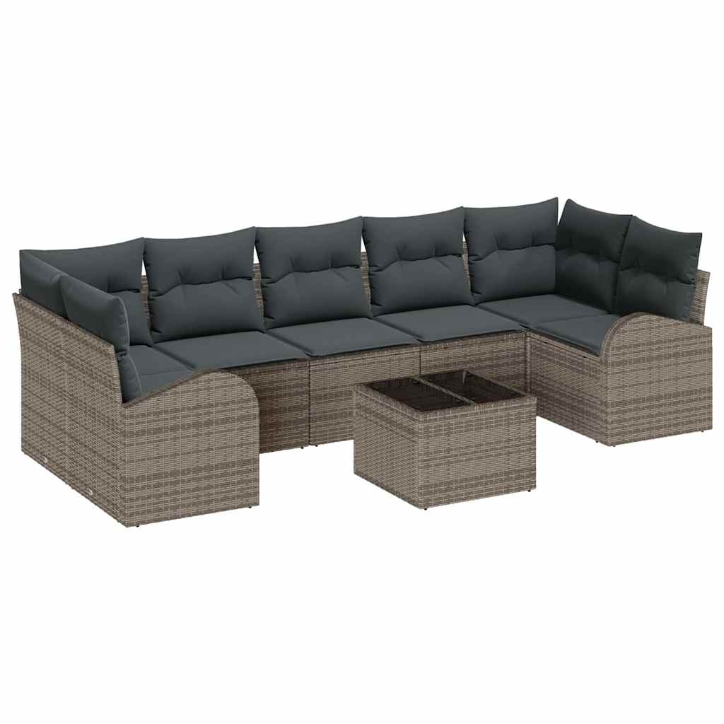 Garden Sofa Set 8 pcs 7-Seater Grey Poly Rattan