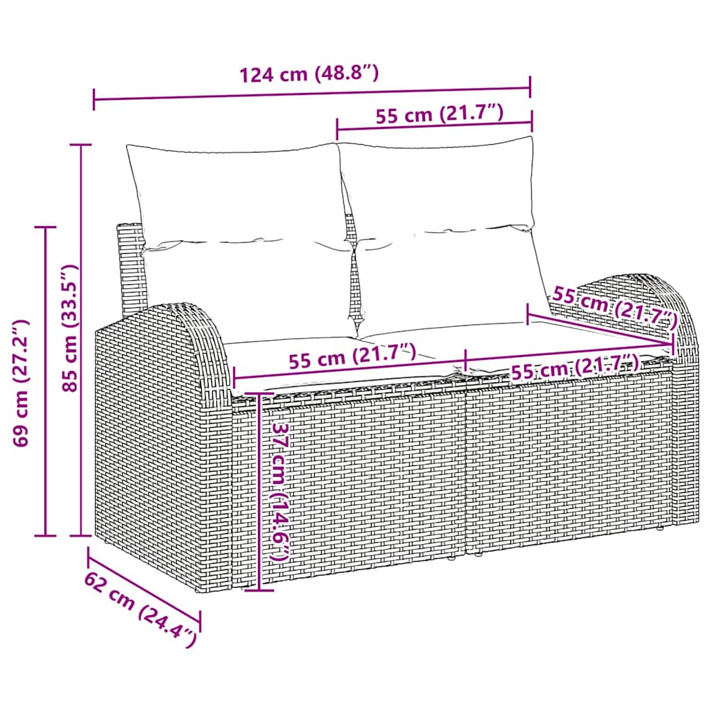 Garden Sofa Set 8 pcs 7-Seater Grey Poly Rattan