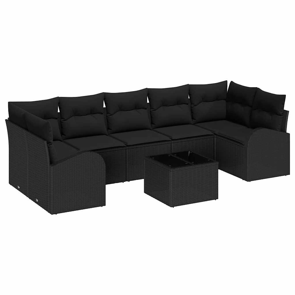 Garden Sofa Set 8 pcs 7-Seater Black Poly Rattan