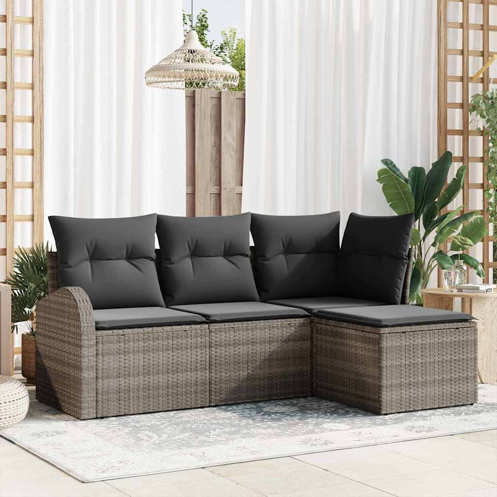 Garden Sofa Set with Cushion 4 pcs Grey Poly rattan