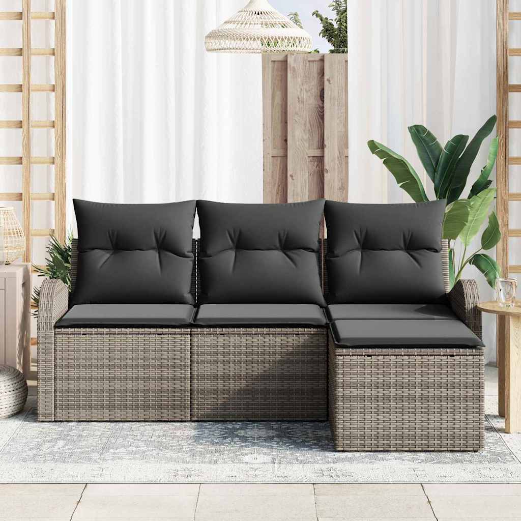 Sofa Set with Cushion with Storage 4 pcs Grey Poly Rattan