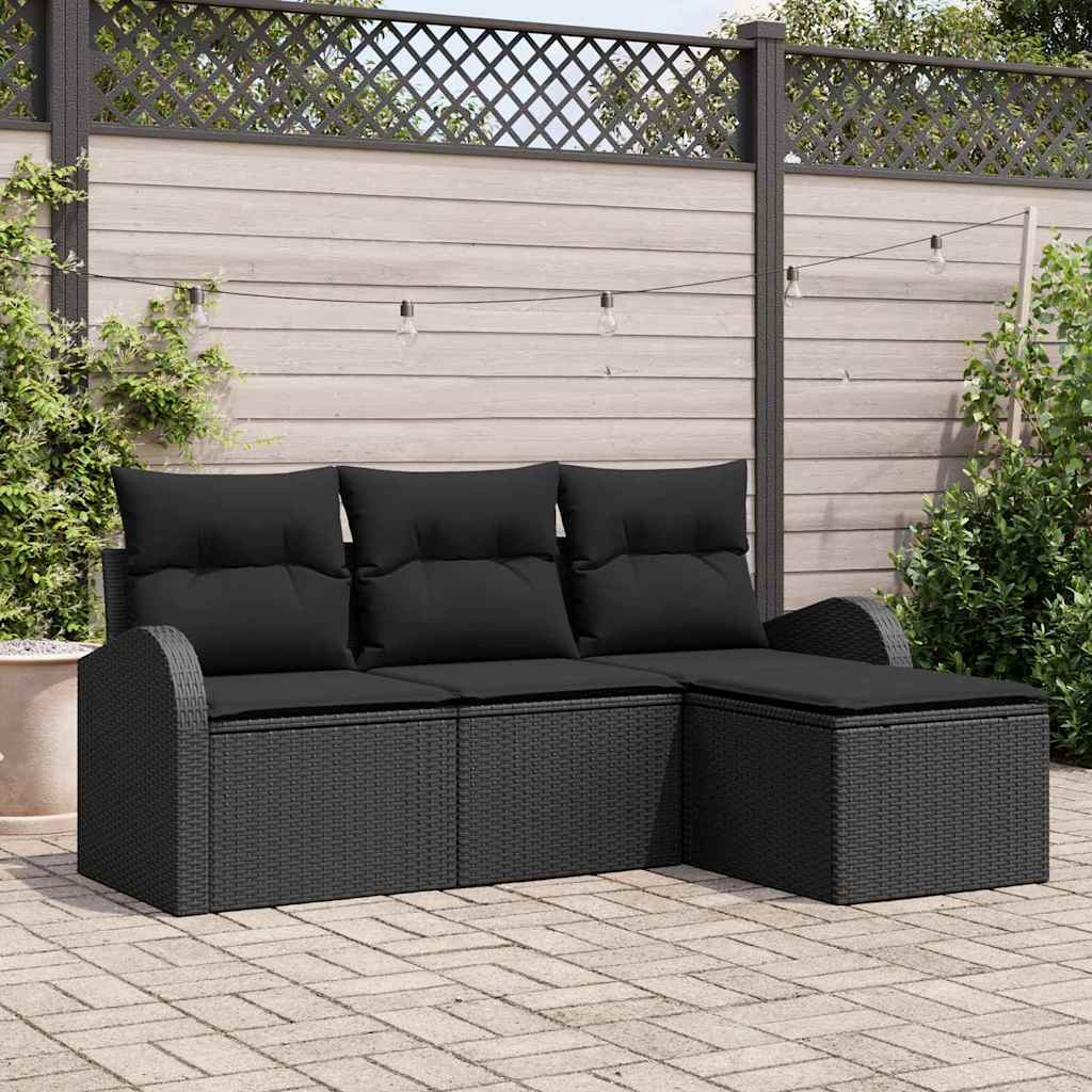 Sofa Set with Cushion with Storage 4 pcs Black Poly Rattan