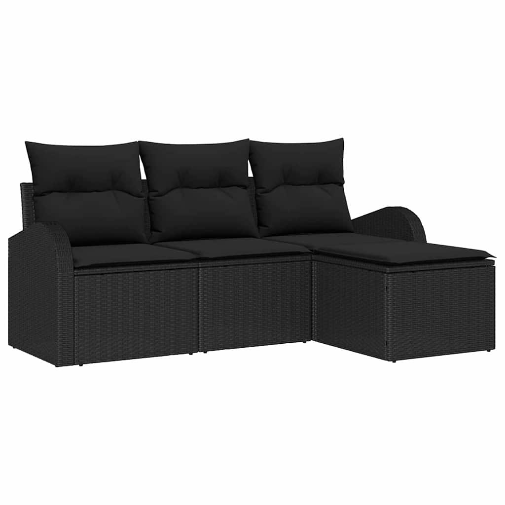 Sofa Set with Cushion with Storage 4 pcs Black Poly Rattan