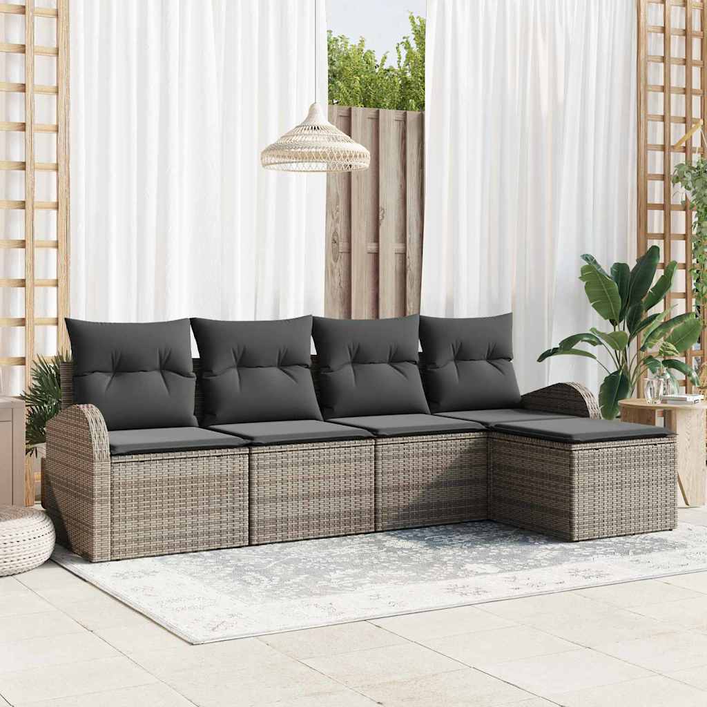Sofa Set with Cushion with Storage 5 pcs Grey Poly Rattan