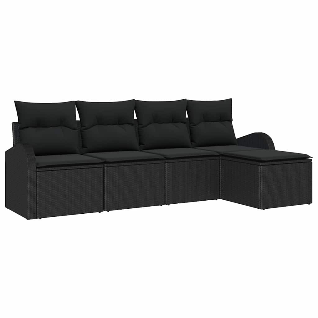 Sofa Set with Cushion with Storage 5 pcs Black Poly Rattan