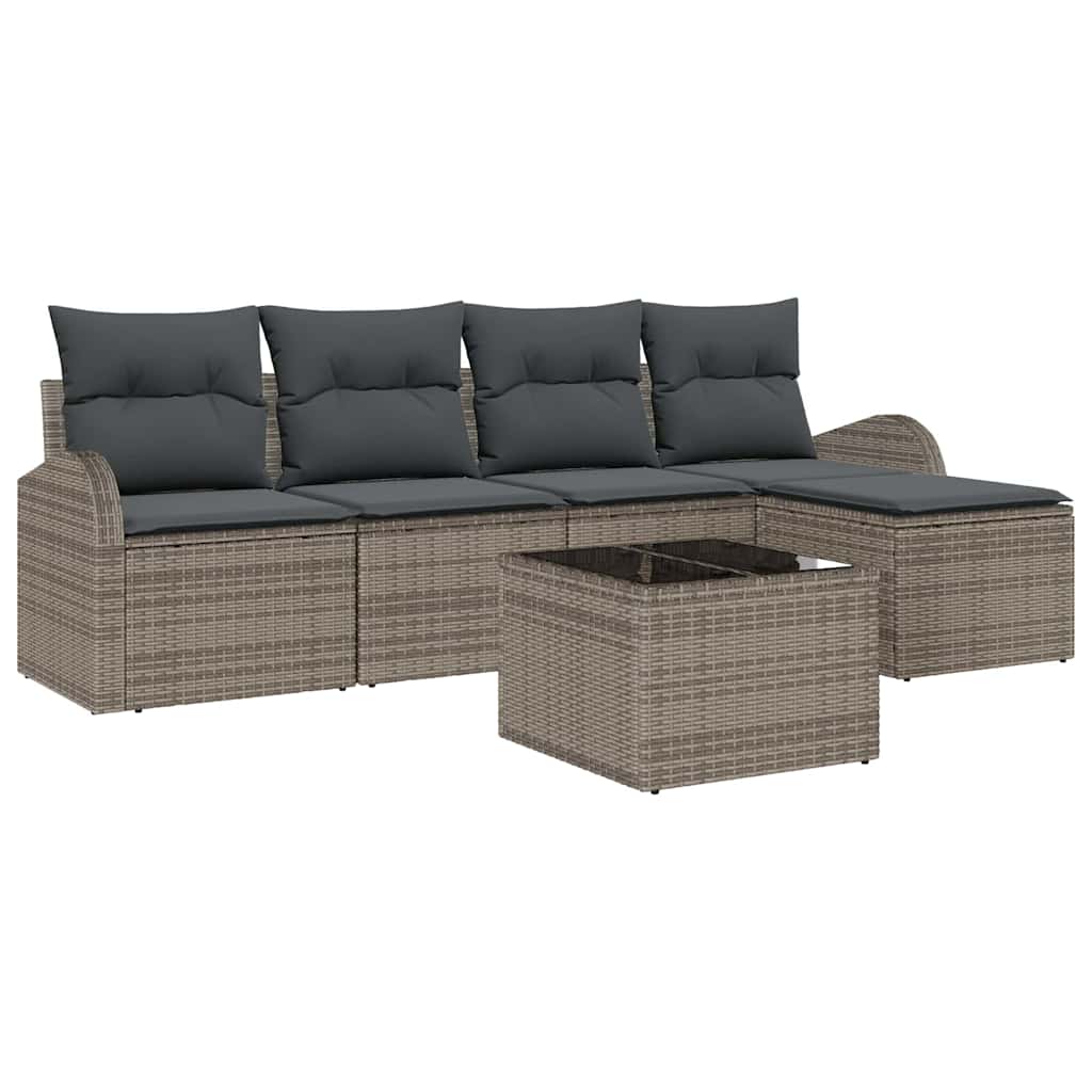 Sofa Set with Cushion with Storage 6 pcs Grey Poly Rattan