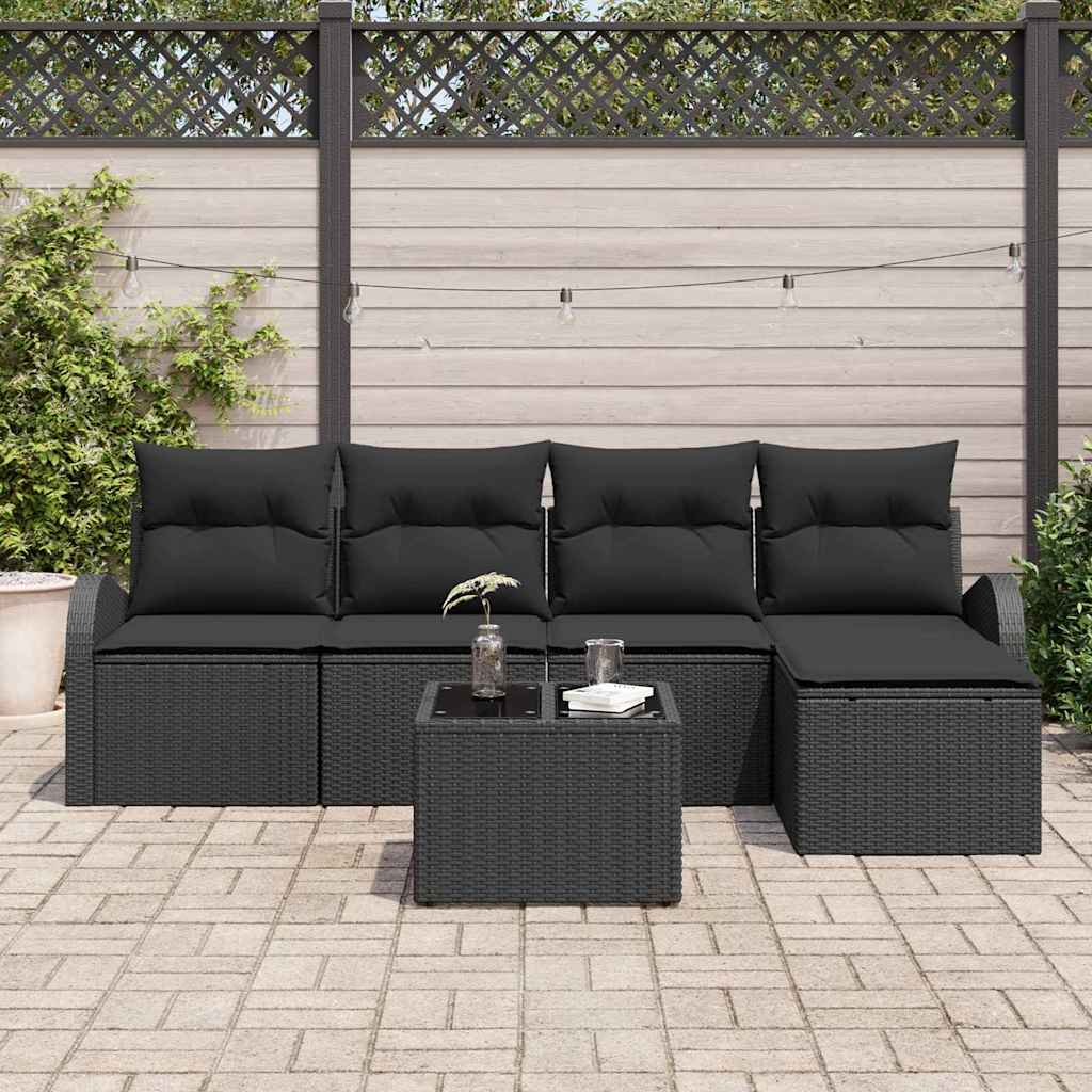 Sofa Set with Cushion with Storage 6 pcs Black Poly Rattan