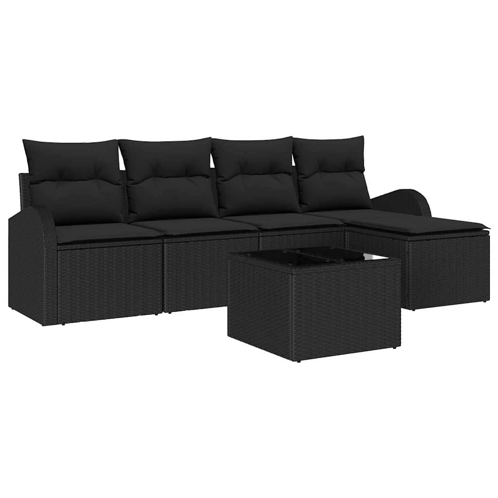 Sofa Set with Cushion with Storage 6 pcs Black Poly Rattan