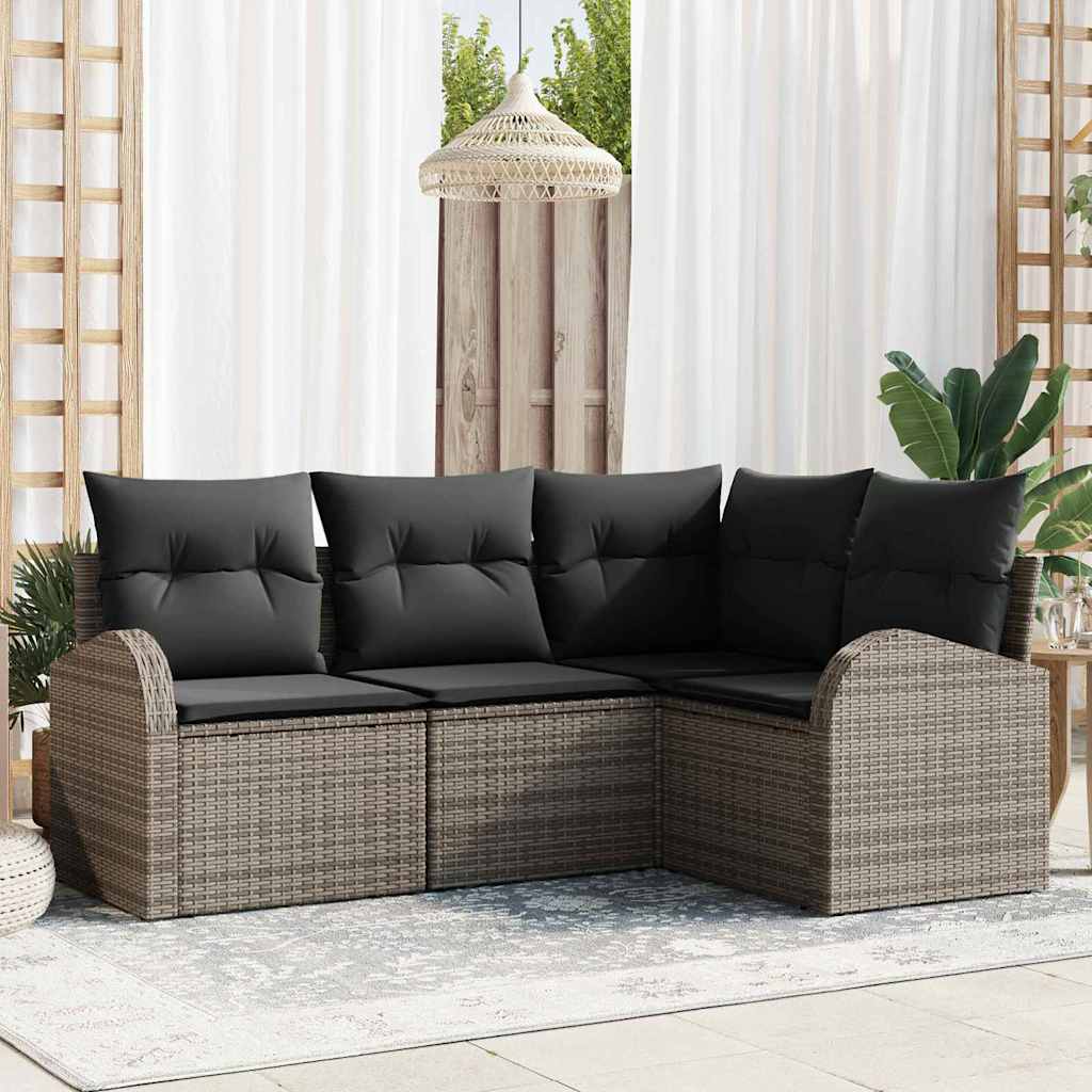 Garden Sofa Set with Cushion 4 pcs Grey Poly Rattan