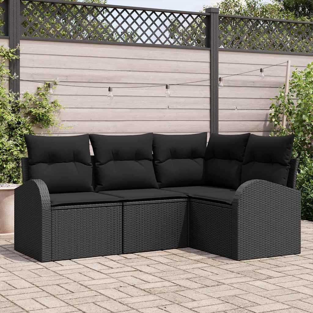 Garden Sofa Set with Cushion 4 pcs Black Poly Rattan