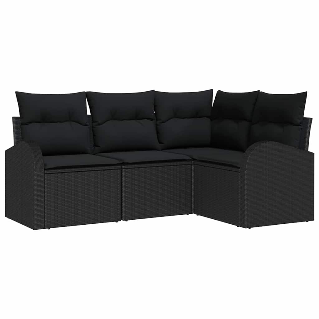 Garden Sofa Set with Cushion 4 pcs Black Poly Rattan