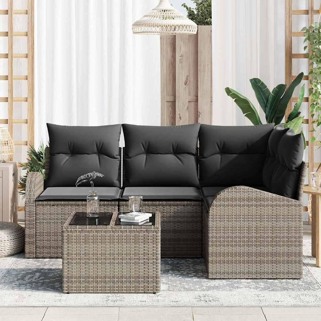 Garden Sofa Set with Cushion 5 pcs Grey Poly Rattan