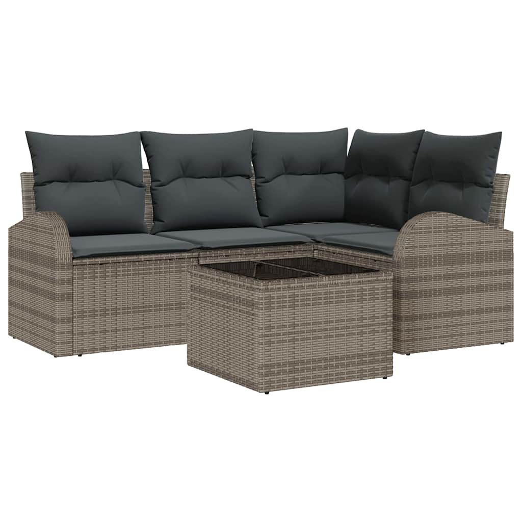 Garden Sofa Set with Cushion 5 pcs Grey Poly Rattan