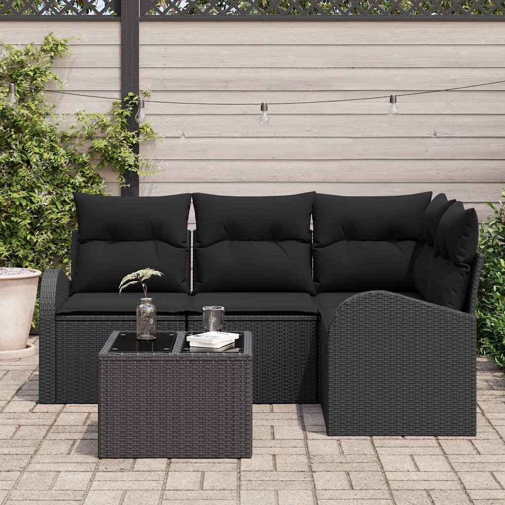 Garden Sofa Set with Cushion 5 pcs Black Poly Rattan