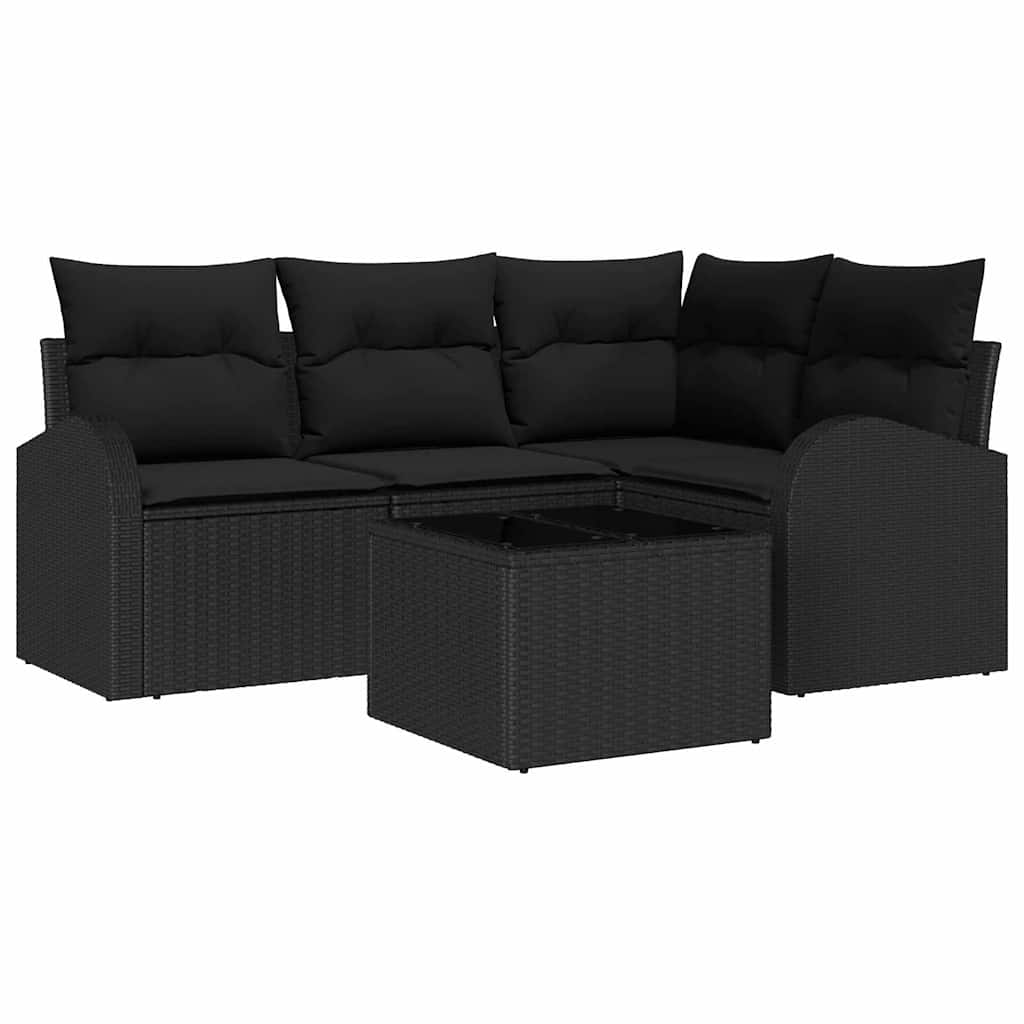 Garden Sofa Set with Cushion 5 pcs Black Poly Rattan