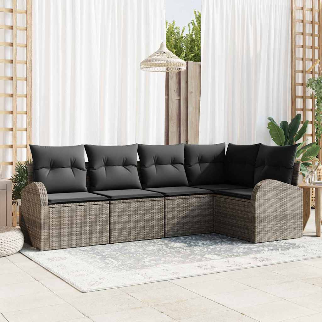Garden Sofa Set with Cushion 5 pcs Grey Poly Rattan