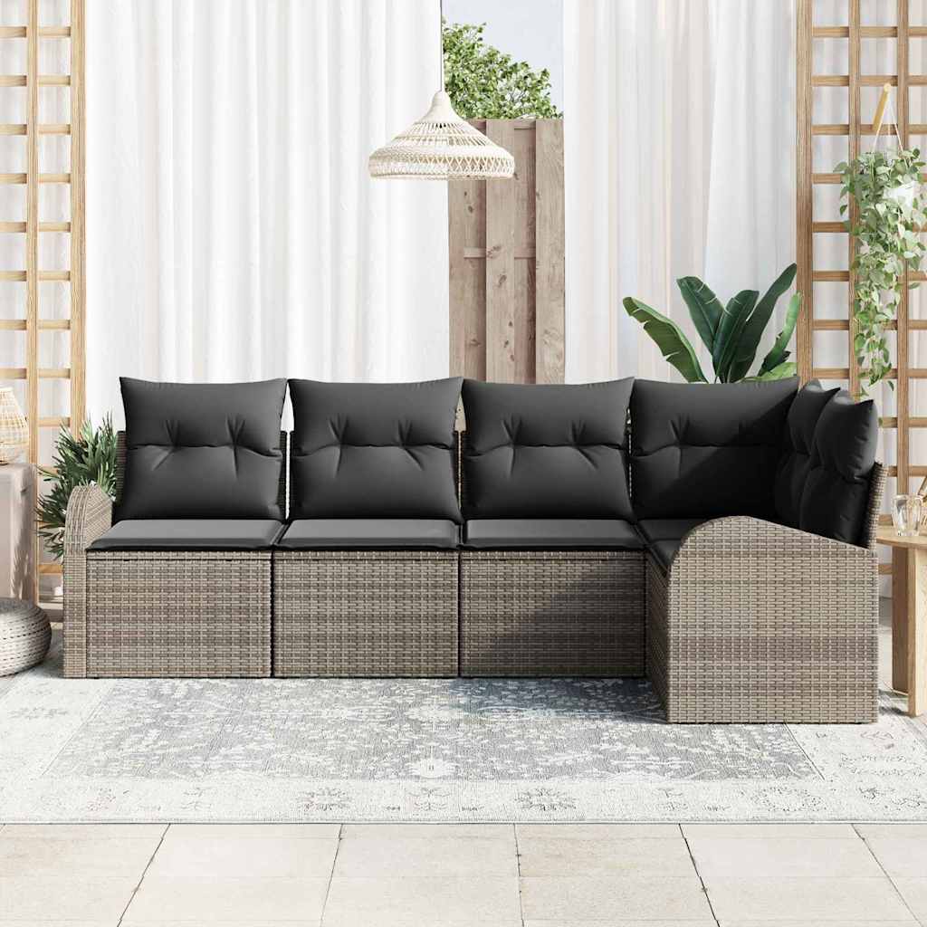 Garden Sofa Set with Cushion 5 pcs Grey Poly Rattan